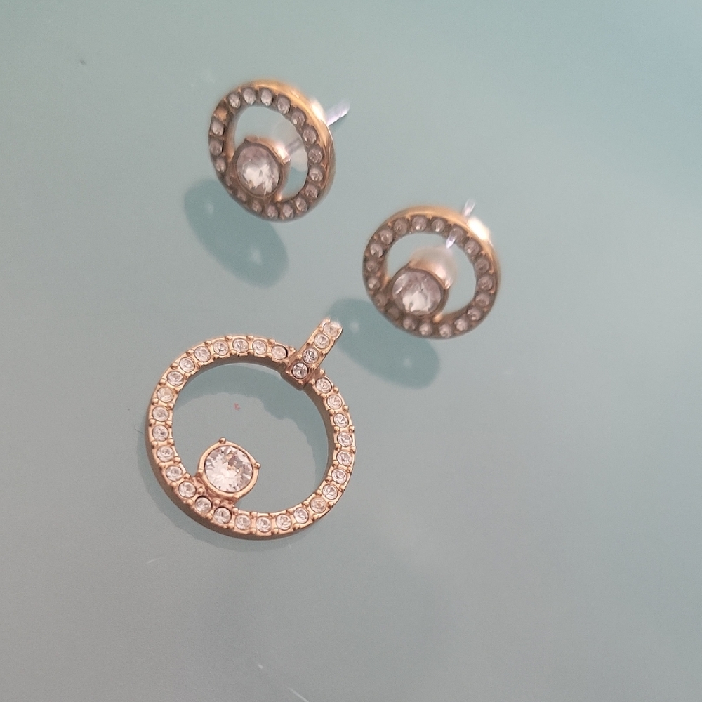 Swarovski Rose Gold Tiny Stud Earrings Swarovski Rose Gold Necklace Pendant
